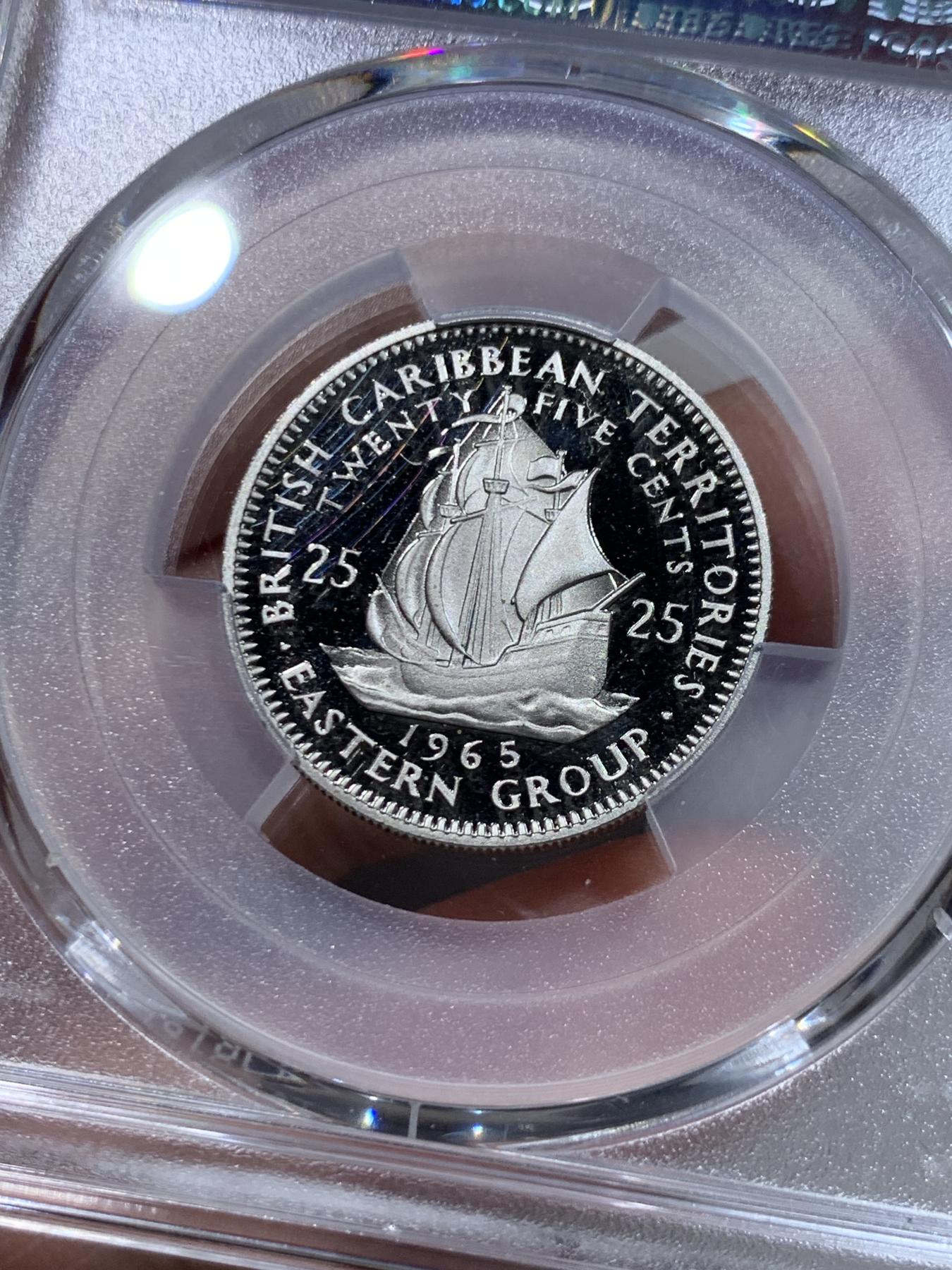 《竞宝斋》第267场- 周日，周一  2场连拍 （全场包邮） PCGS PR68DCAM 英属加勒比领地1965年25分精制镍币