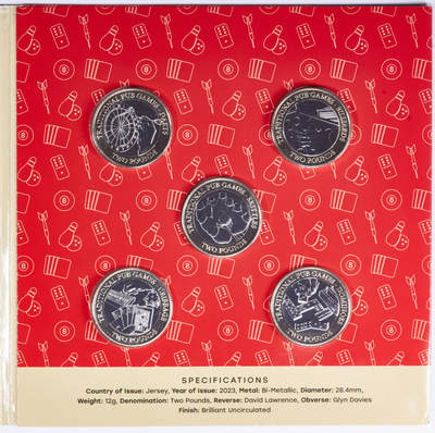 S&S Numismatic世界钱币-拍卖 第88期  - 英属泽西岛2023年 传统的酒吧游戏 2英镑双色纪念币 5枚全套 官方卡币