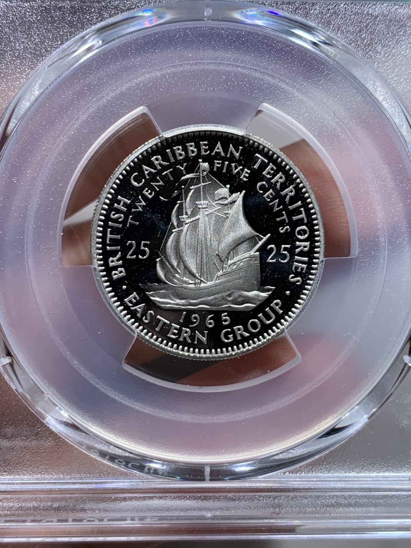 《竞宝斋》第267场- 周日，周一  2场连拍 （全场包邮） PCGS PR68DCAM 英属加勒比领地1965年25分精制镍币