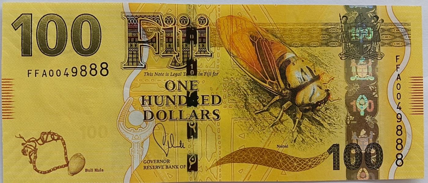 精品钱币第28场 全新UNC斐济100金蚕首发FFA靓号888