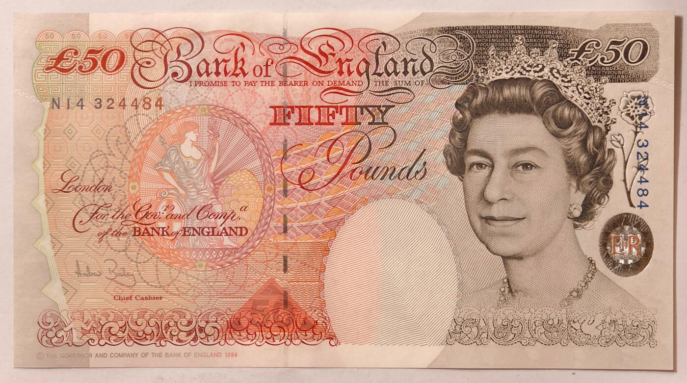 紫瑗钱币——第375期拍卖——纸币场 英国 1994年 E序列 英格兰银行第一任行长 约翰·霍布伦 50英镑 UNC