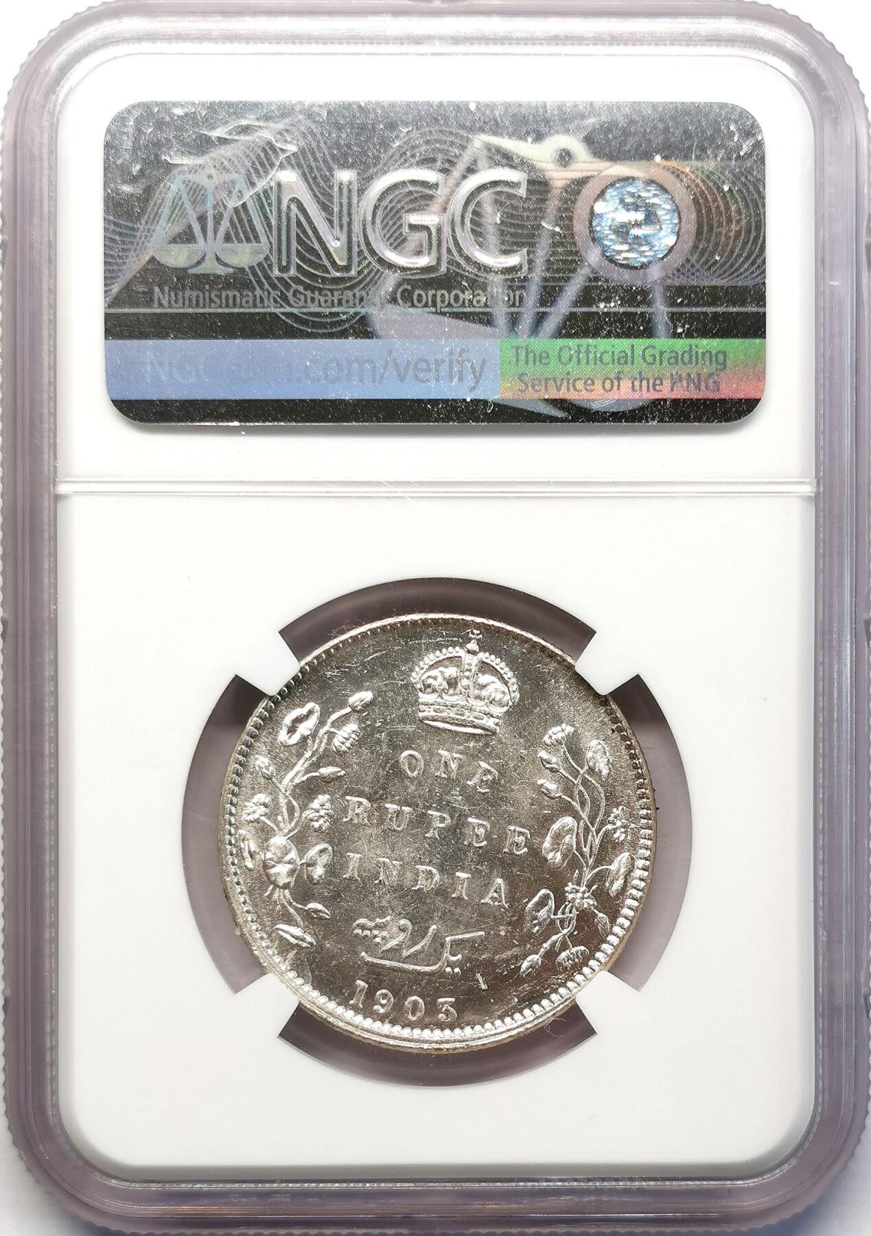 凡希社世界钱币微拍第二百六十八期 1903B英属印度爱七卢比NGC-MS63