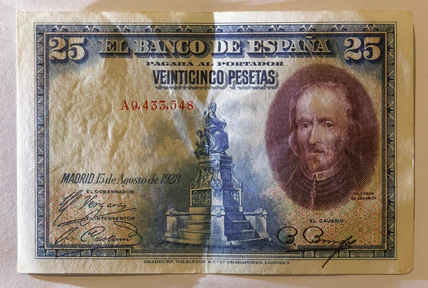 紫瑗钱币——第361期拍卖——纸币场 西班牙 1928年 卡尔德隆 25比塞塔 AU