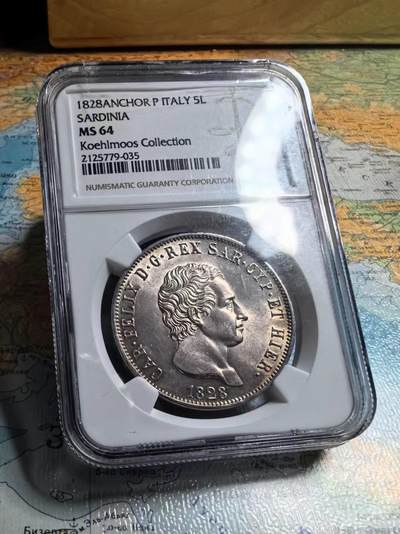 意大利撒丁王国1828年5里拉银币 NGC-MS64 - 意大利撒丁王国1828年5里拉银币 NGC-MS64