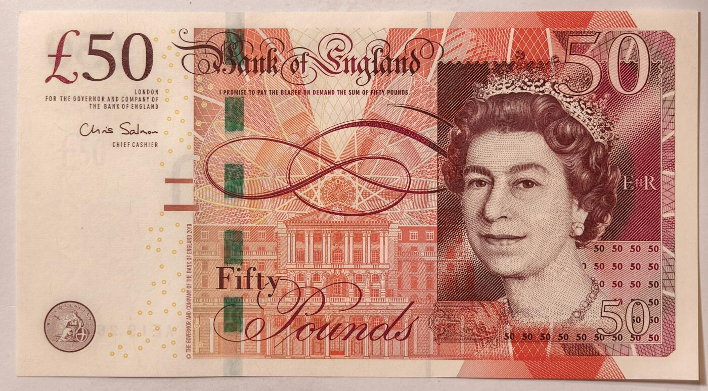 紫瑗钱币——第361期拍卖——纸币场 英国2010年 F序列 工程师瓦特(蒸汽机发明者)和其推广合作者博尔顿 50镑 UNC