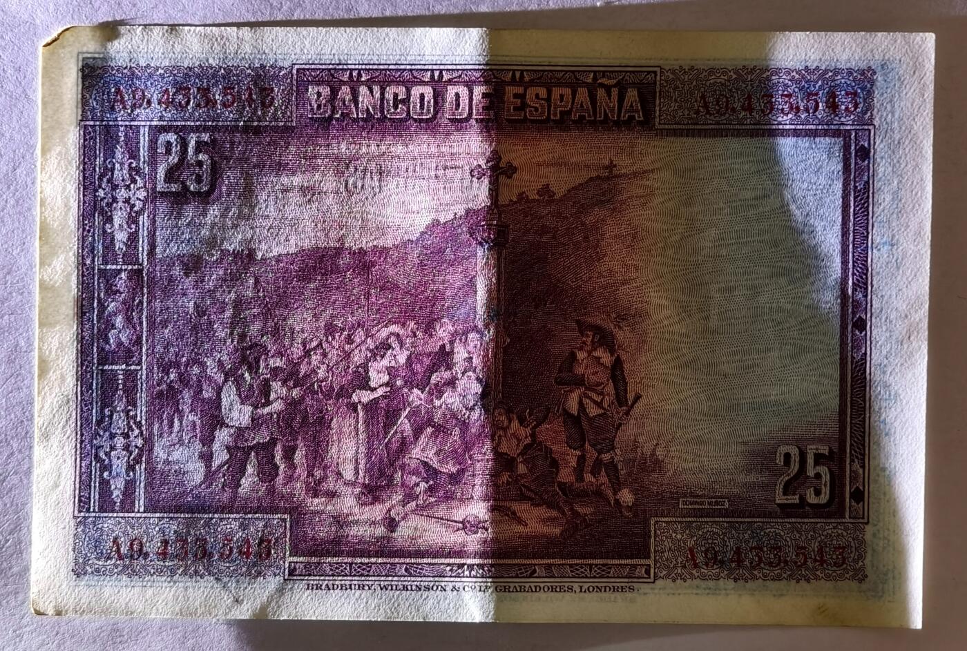 紫瑗钱币——第347期拍卖——纸币场 西班牙 1928年 卡尔德隆 25比塞塔 AU