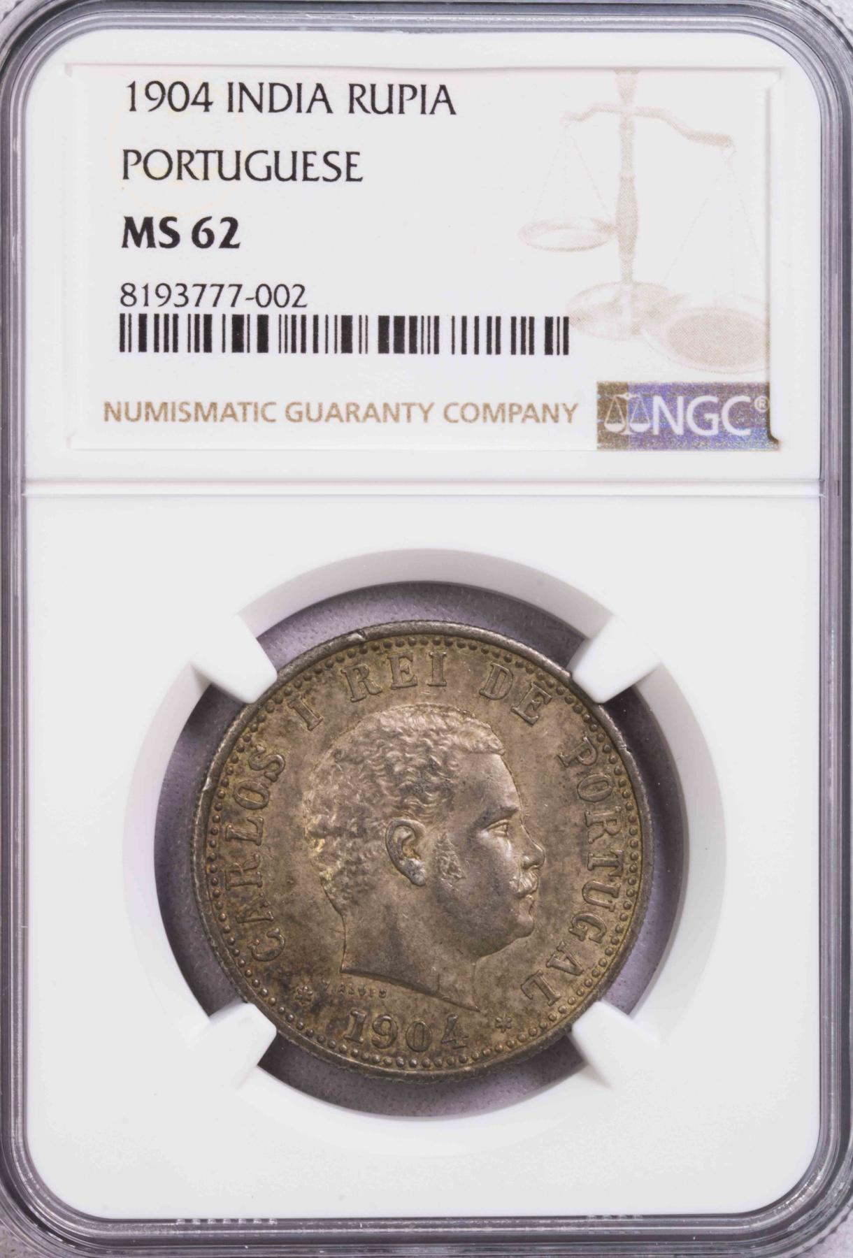 NGC-MS62 1904葡属印度1卢比银币 原味少见
