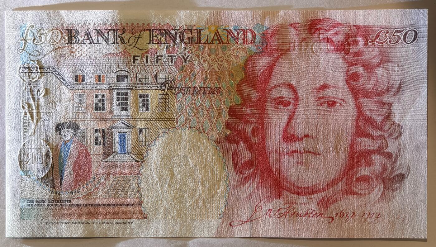 紫瑗钱币——第375期拍卖——纸币场 英国 1994年 E序列 英格兰银行第一任行长 约翰·霍布伦 50英镑 UNC