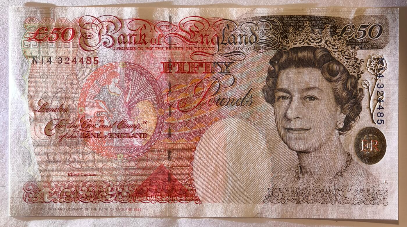 紫瑗钱币——第361期拍卖——纸币场 英国 1994年 E序列 英格兰银行第一任行长 约翰·霍布伦 50英镑 UNC