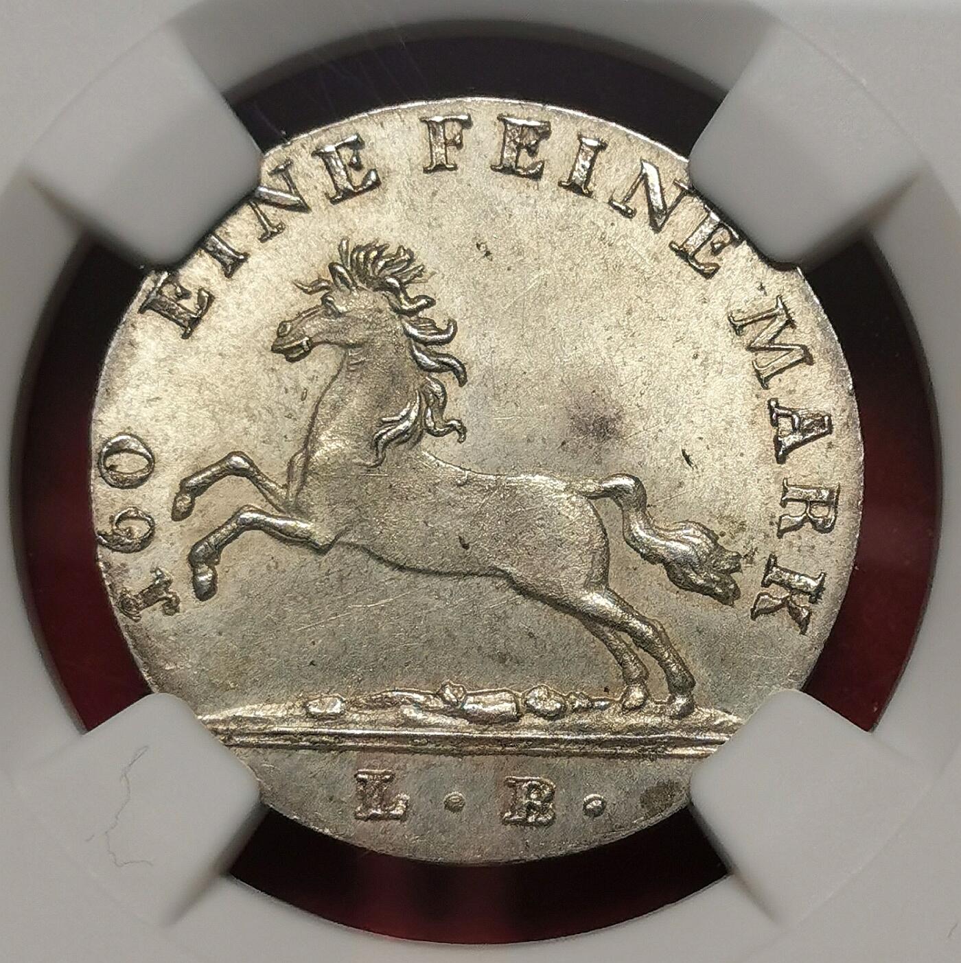 凡希社世界钱币微拍第二百六十八期 1821汉诺威奔马3MG银辅币NGC-MS63，哑光质感，底板丝滑！