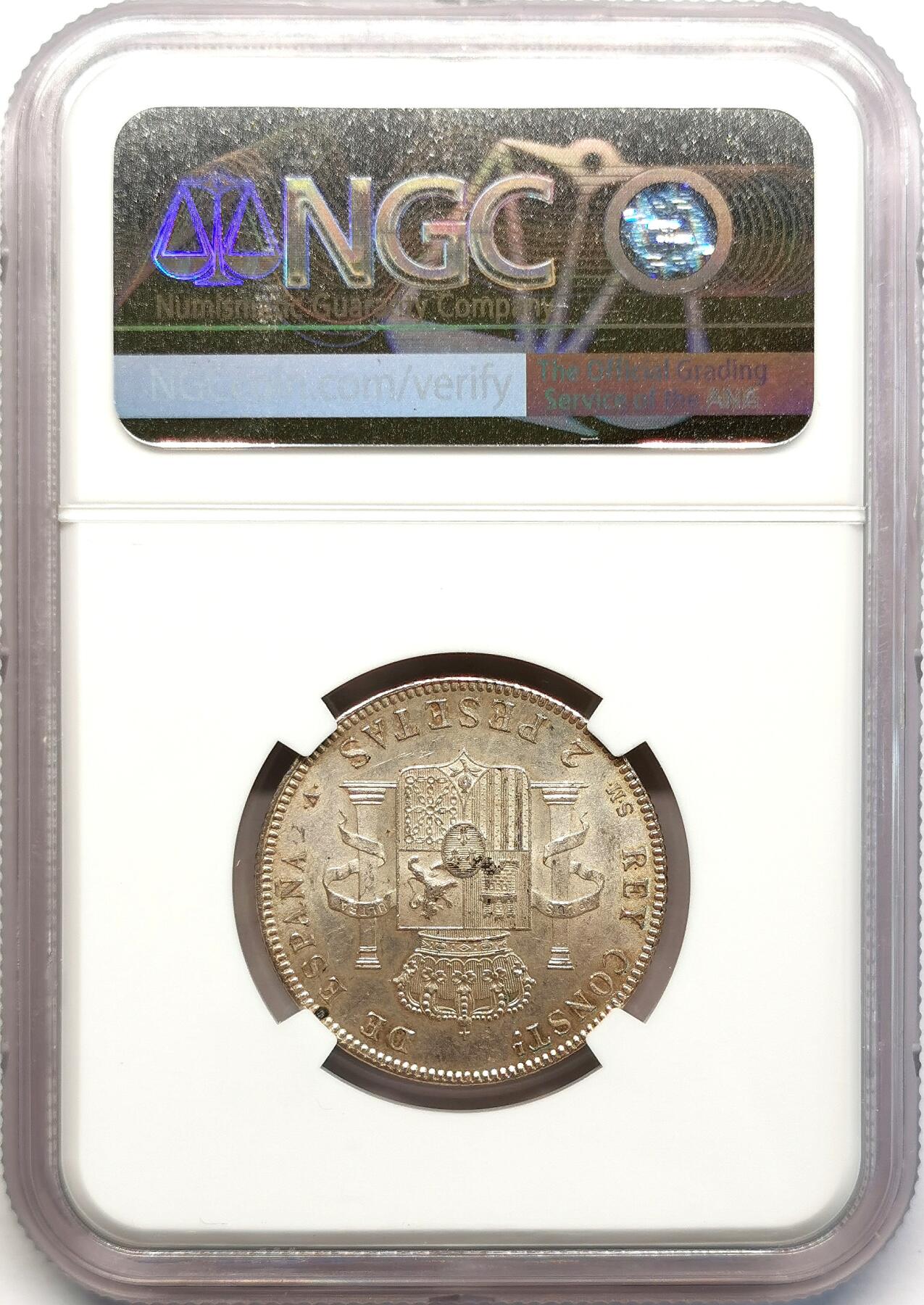 凡希社世界钱币微拍第二百六十八期 1905西班牙阿丰索少年头像2P银币NGC-MS61