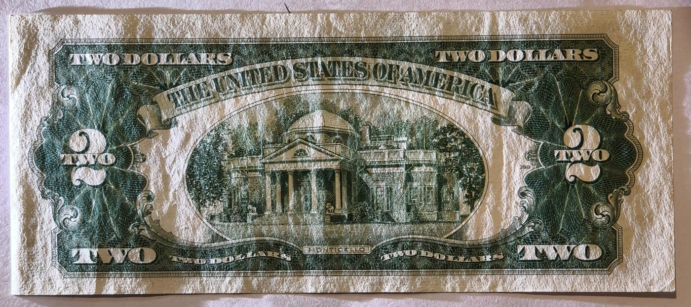 紫瑗钱币——第347期拍卖——纸币场 美国 1953年 B序列 托马斯·杰斐逊 2美元 红印 政府券 AU