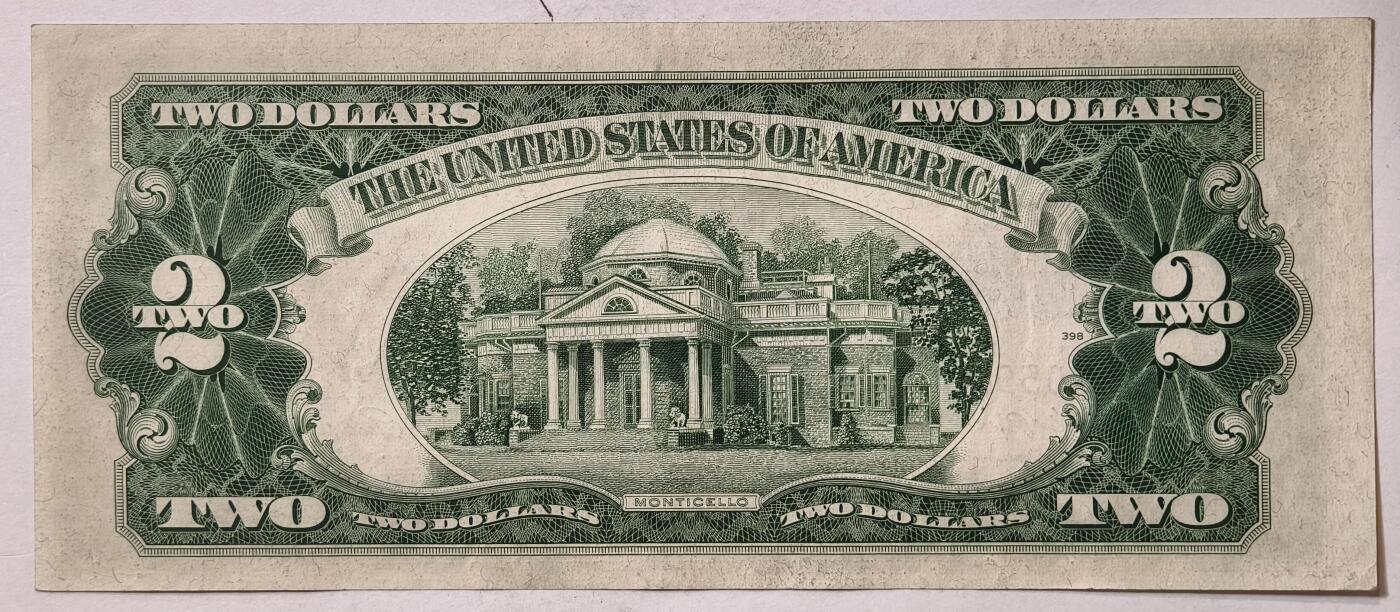 紫瑗钱币——第347期拍卖——纸币场 美国 1953年 B序列 托马斯·杰斐逊 2美元 红印 政府券 AU