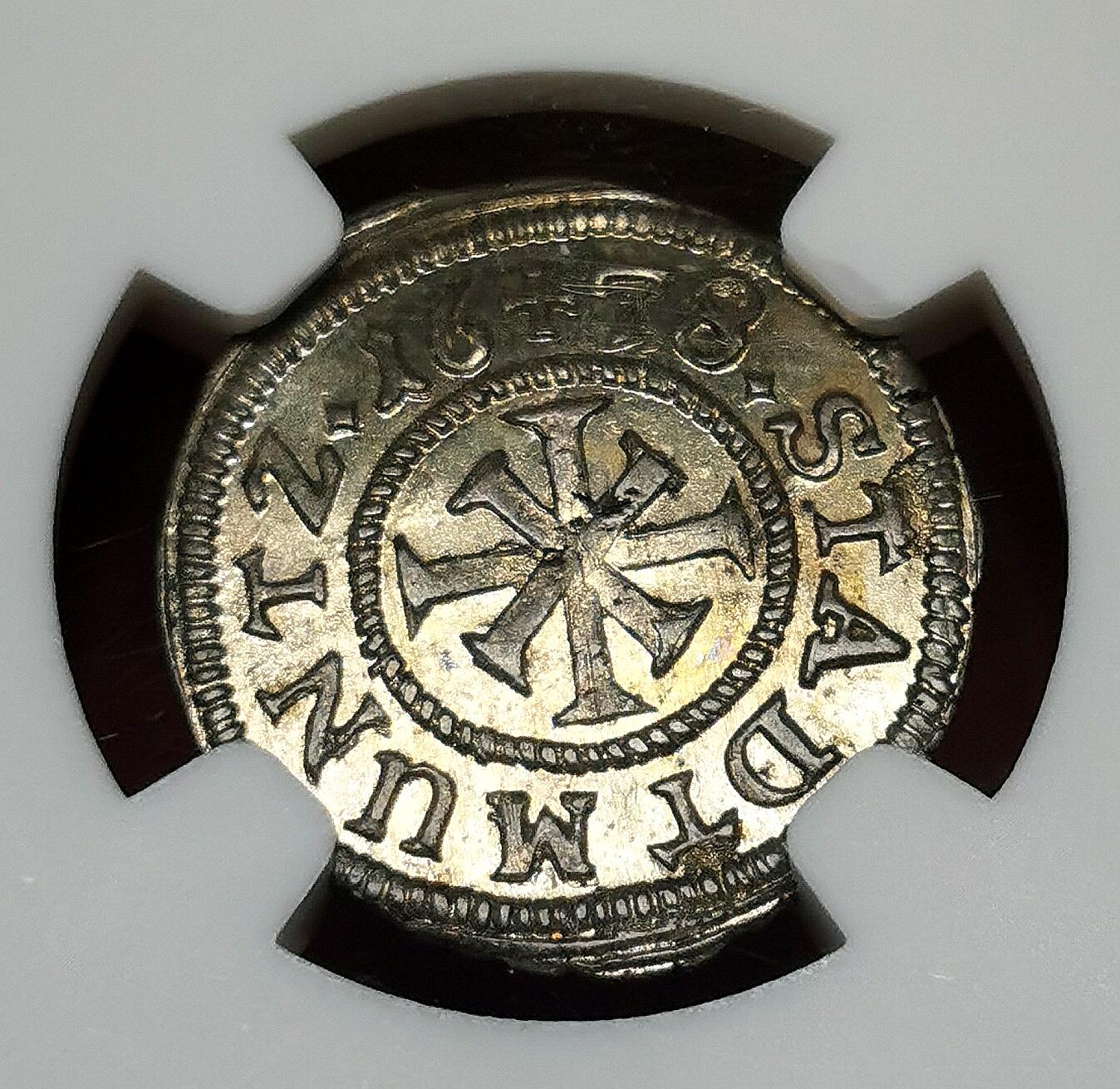 凡希社世界钱币微拍第二百六十八期 1678纽伦堡自由市银芬尼NGC-MS64，铸打细节完美，品相卓越！