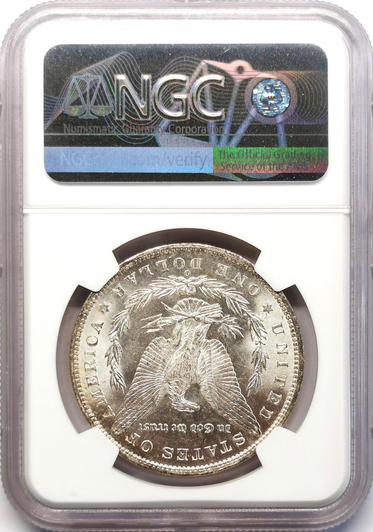 凡希社世界钱币微拍第二百六十八期 1885O美国摩根壹元NGC-MS64*，环彩银光品！