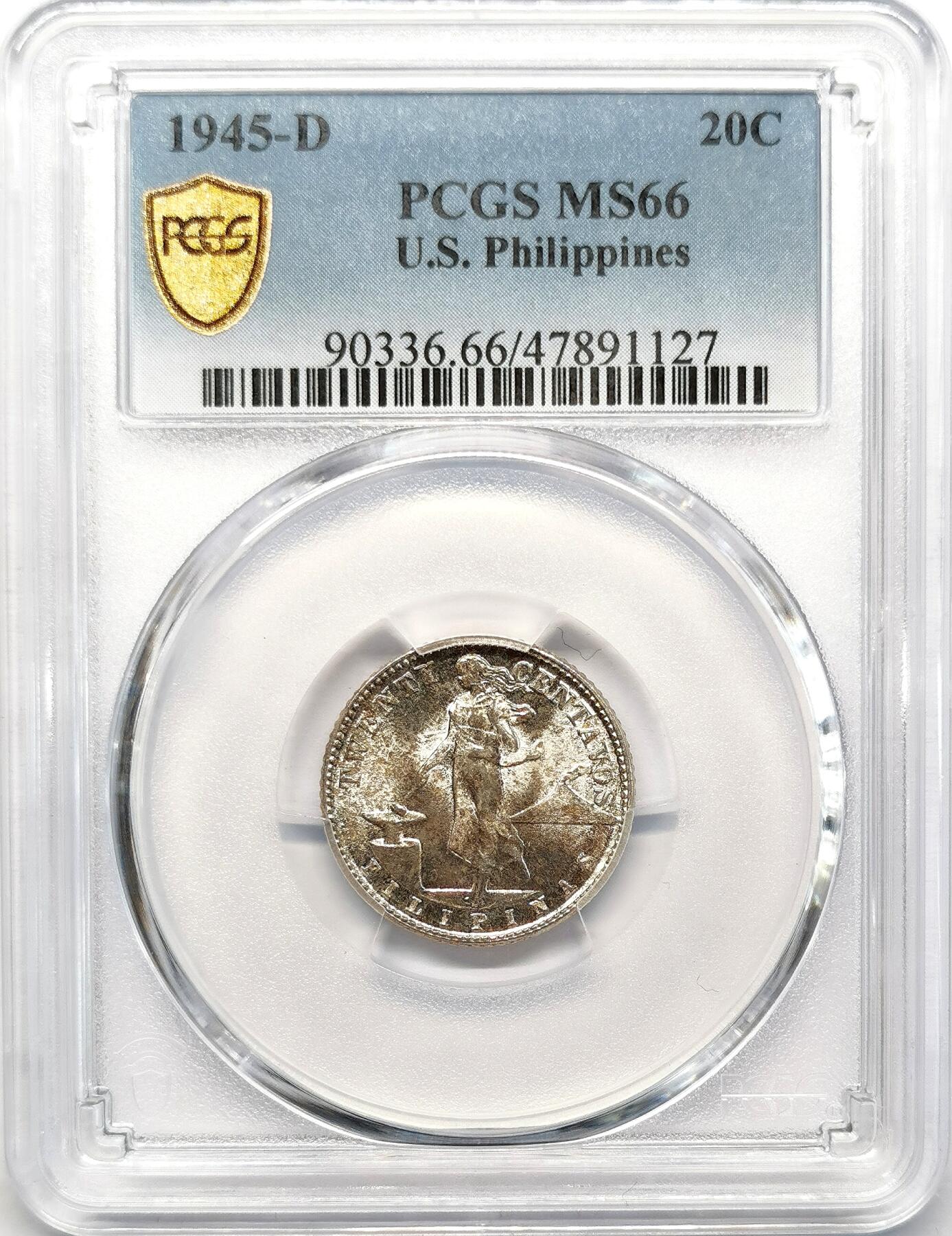 凡希社世界钱币微拍第二百六十八期 1945美属菲律宾20分银币PCGS-MS66