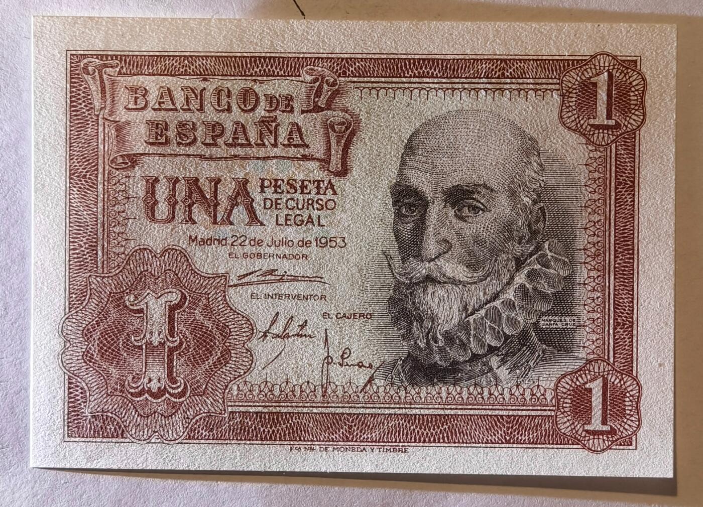 紫瑗钱币——第361期拍卖——纸币场 西班牙 1953年 阿尔瓦罗 1比塞塔 UNC (p-144a)