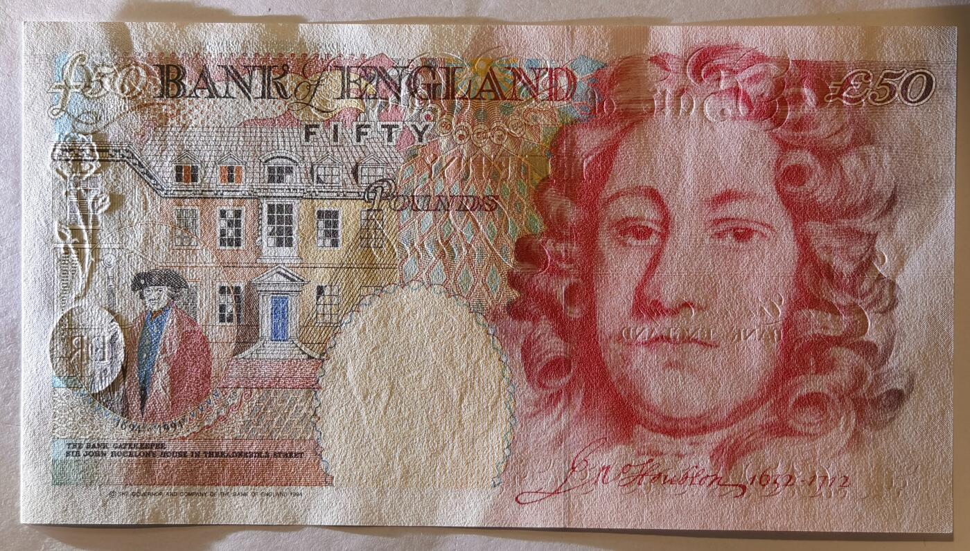 紫瑗钱币——第361期拍卖——纸币场 英国 1994年 E序列 英格兰银行第一任行长 约翰·霍布伦 50英镑 UNC