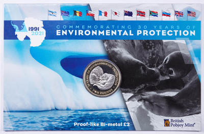 S&S Numismatic世界钱币-拍卖 第116期  - 南极洲领地2021年 环境保护-30年的环境保护 2英镑双色纪念币官方卡币 发行量3750枚