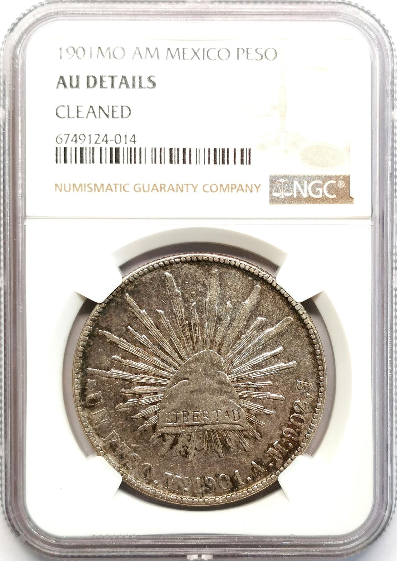 凡希社世界钱币微拍第二百六十八期 1901MO墨西哥直边鹰洋NGC-AUD