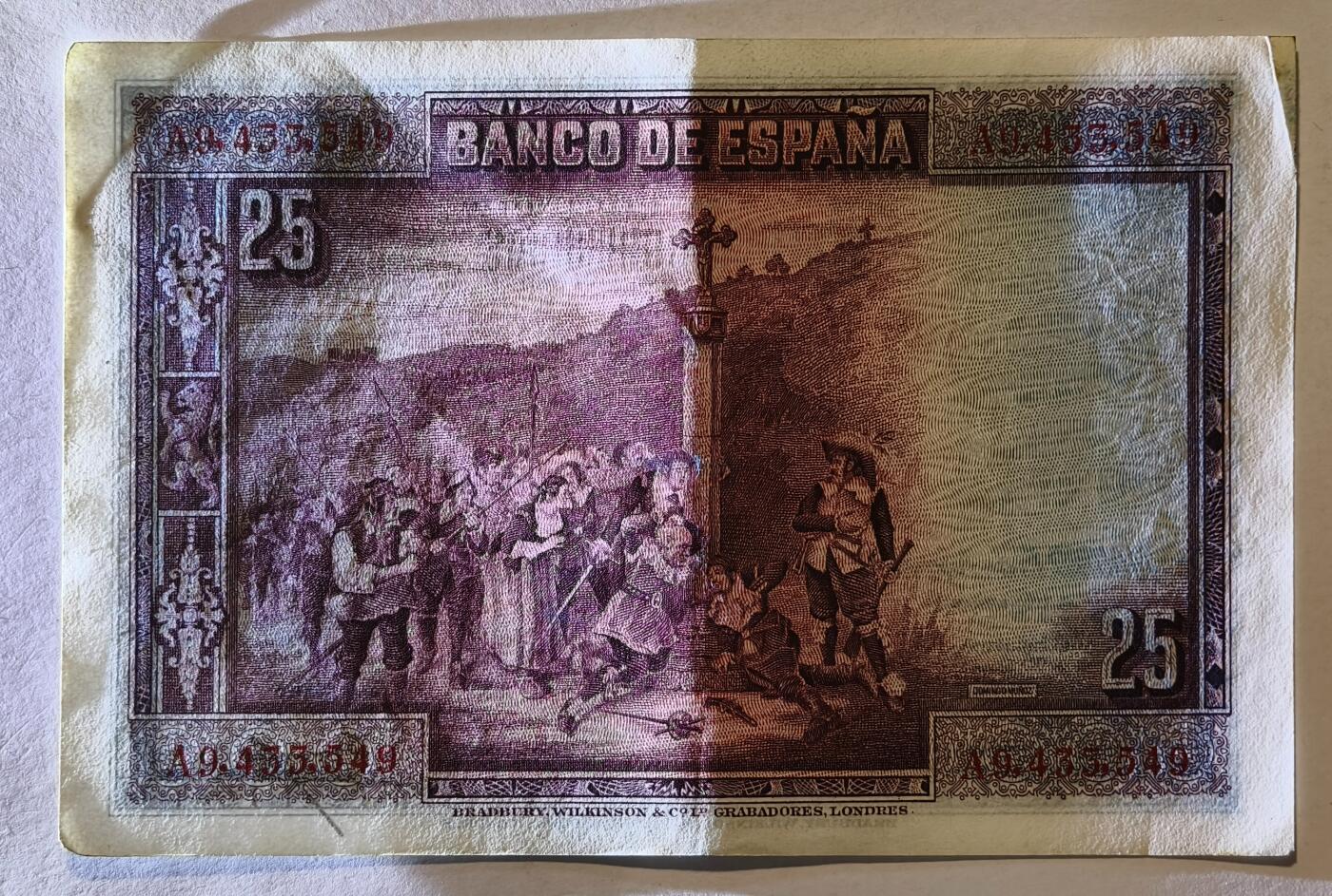 紫瑗钱币——第375期拍卖——纸币场 西班牙 1928年 卡尔德隆 25比塞塔 AU