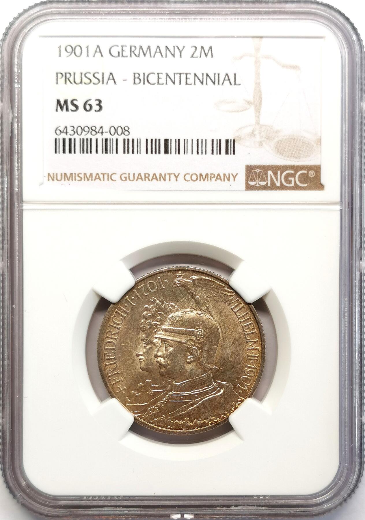 凡希社世界钱币微拍第二百六十八期 1901普鲁士纪念2马克NGC-MS63