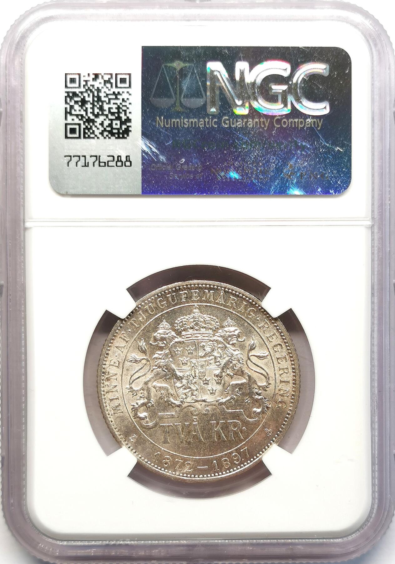 凡希社世界钱币微拍第二百六十八期 1897瑞典2克朗纪念银币NGC-MS63