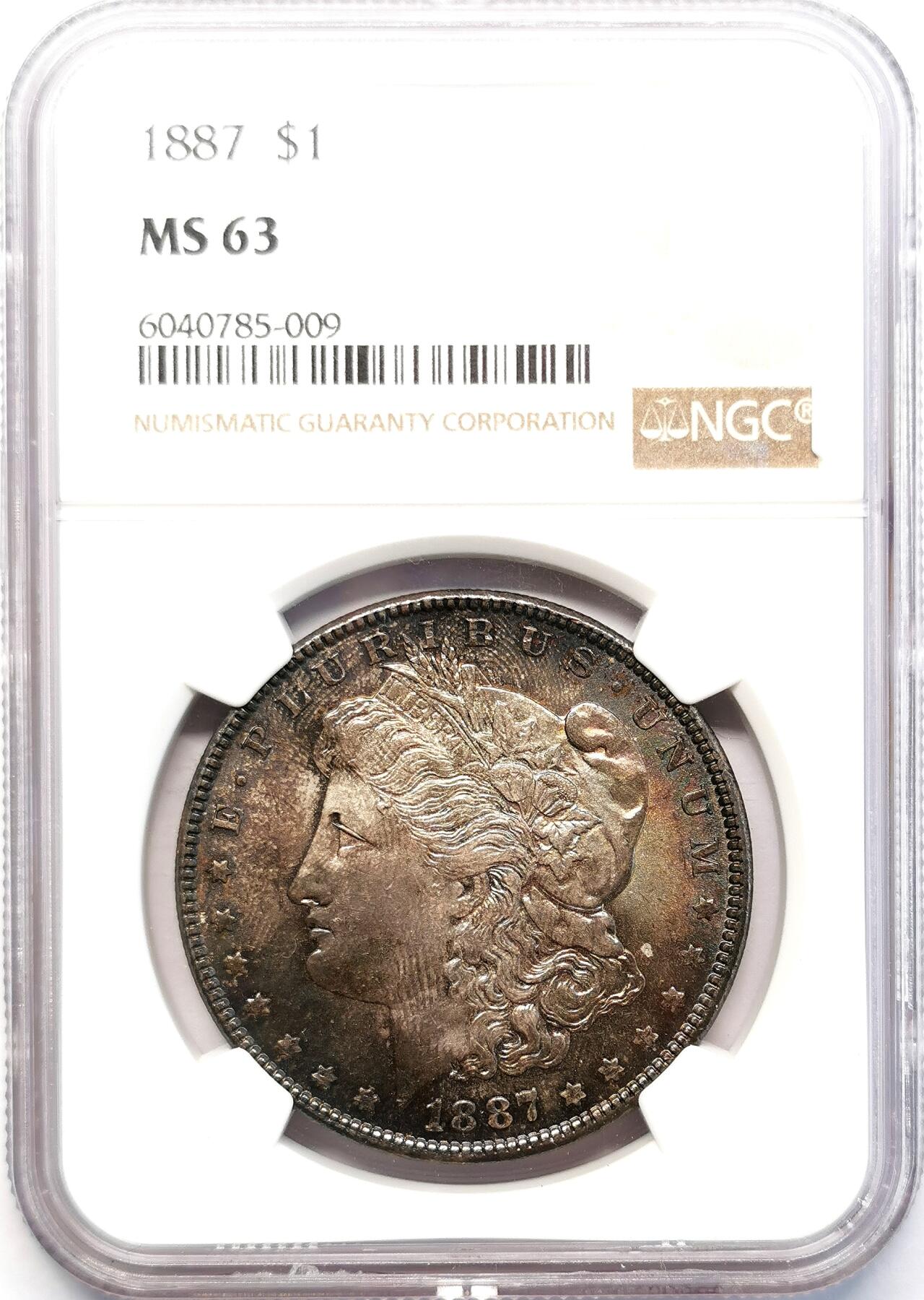 凡希社世界钱币微拍第二百六十八期 1887美国摩根壹元NGC-MS63，别有风味的酱彩！