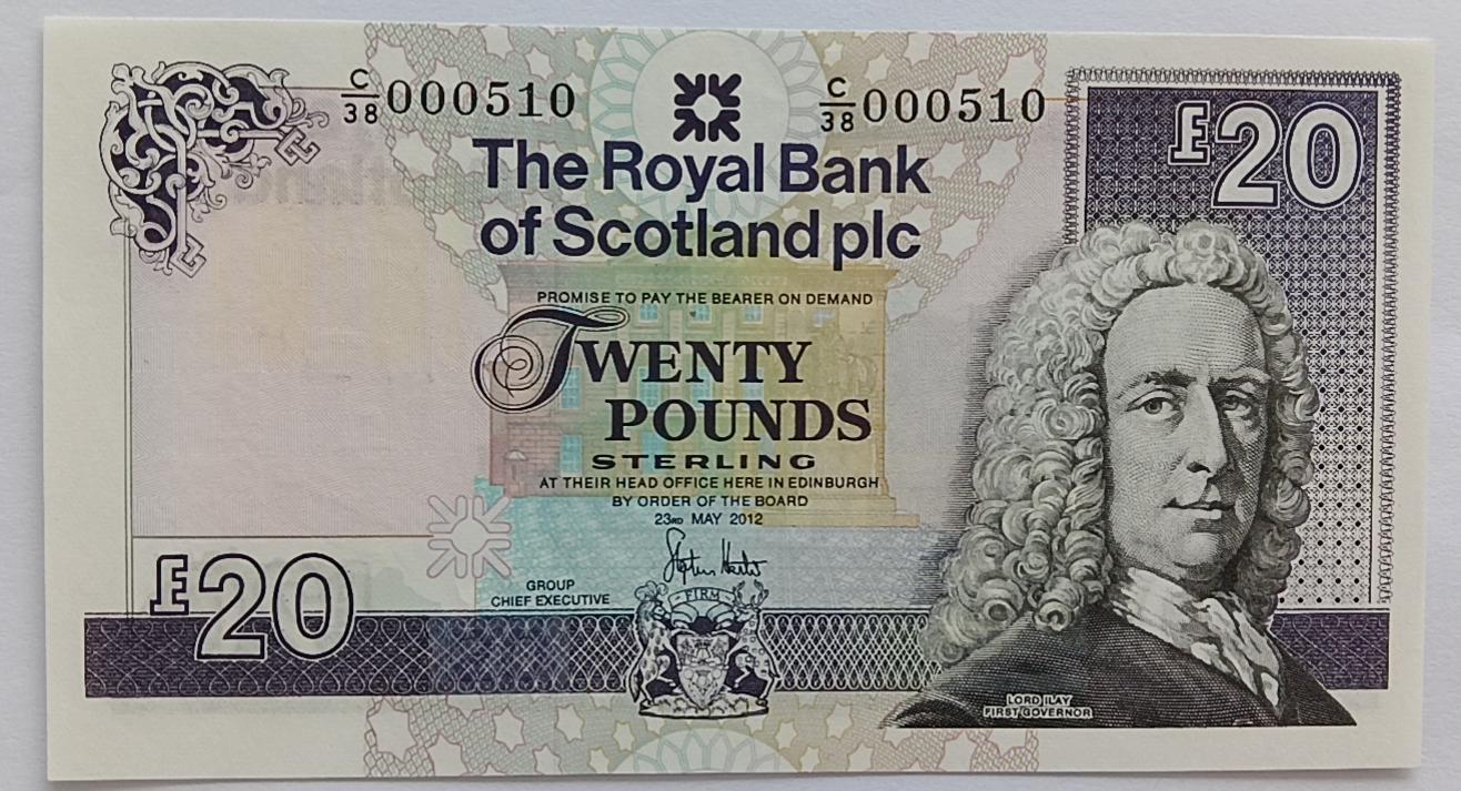 精品钱币第28场 全新UNC苏格兰20镑大卷毛百位小号稀少