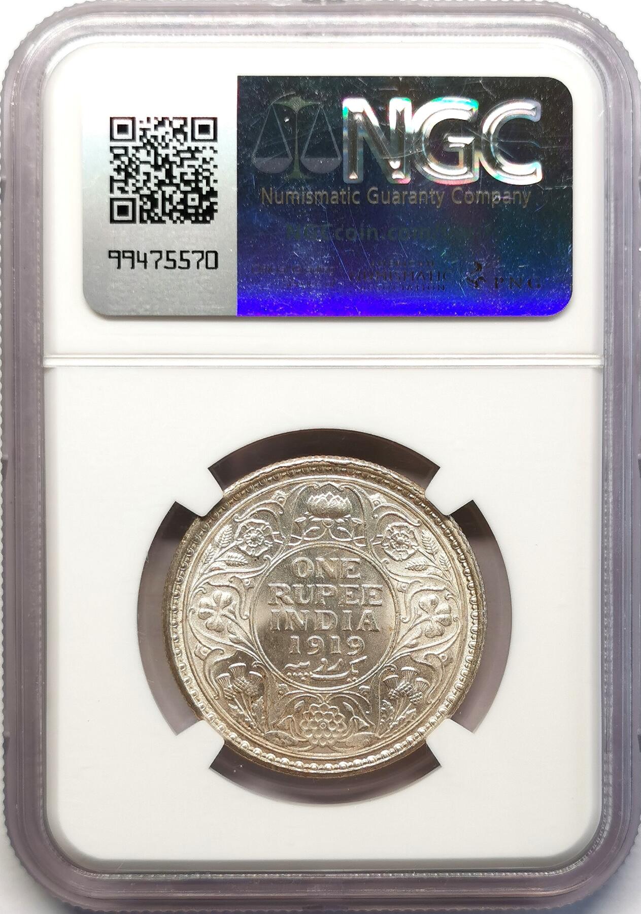 凡希社世界钱币微拍第二百六十八期 1919C英属印度乔五卢比NGC-MS63