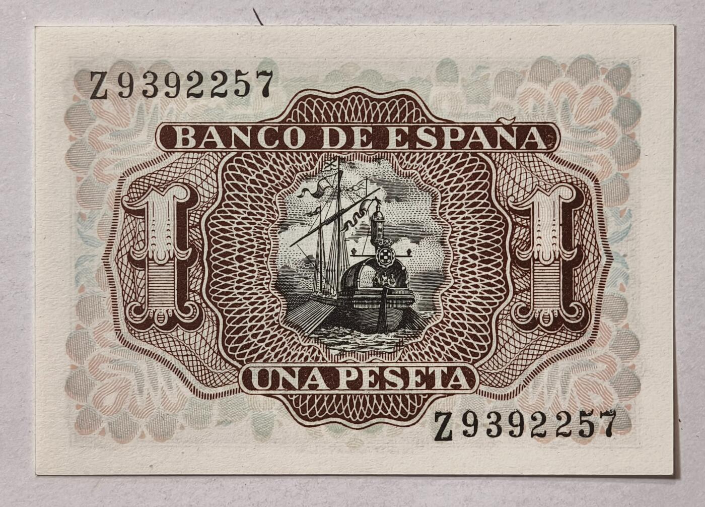 紫瑗钱币——第361期拍卖——纸币场 西班牙 1953年 阿尔瓦罗 1比塞塔 UNC (p-144a)