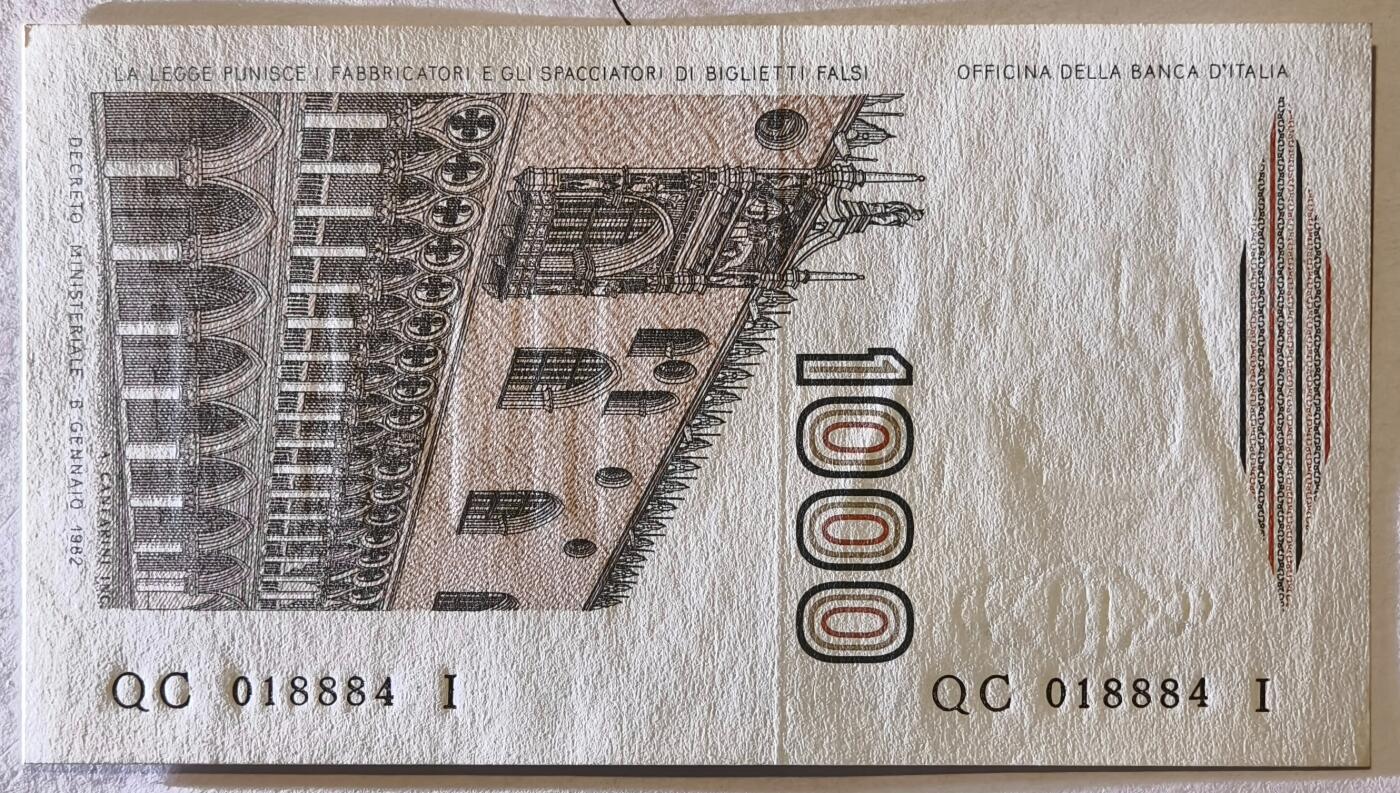 紫瑗钱币——第347期拍卖——纸币场 意大利 1982年 达·芬奇 1000里拉 UNC