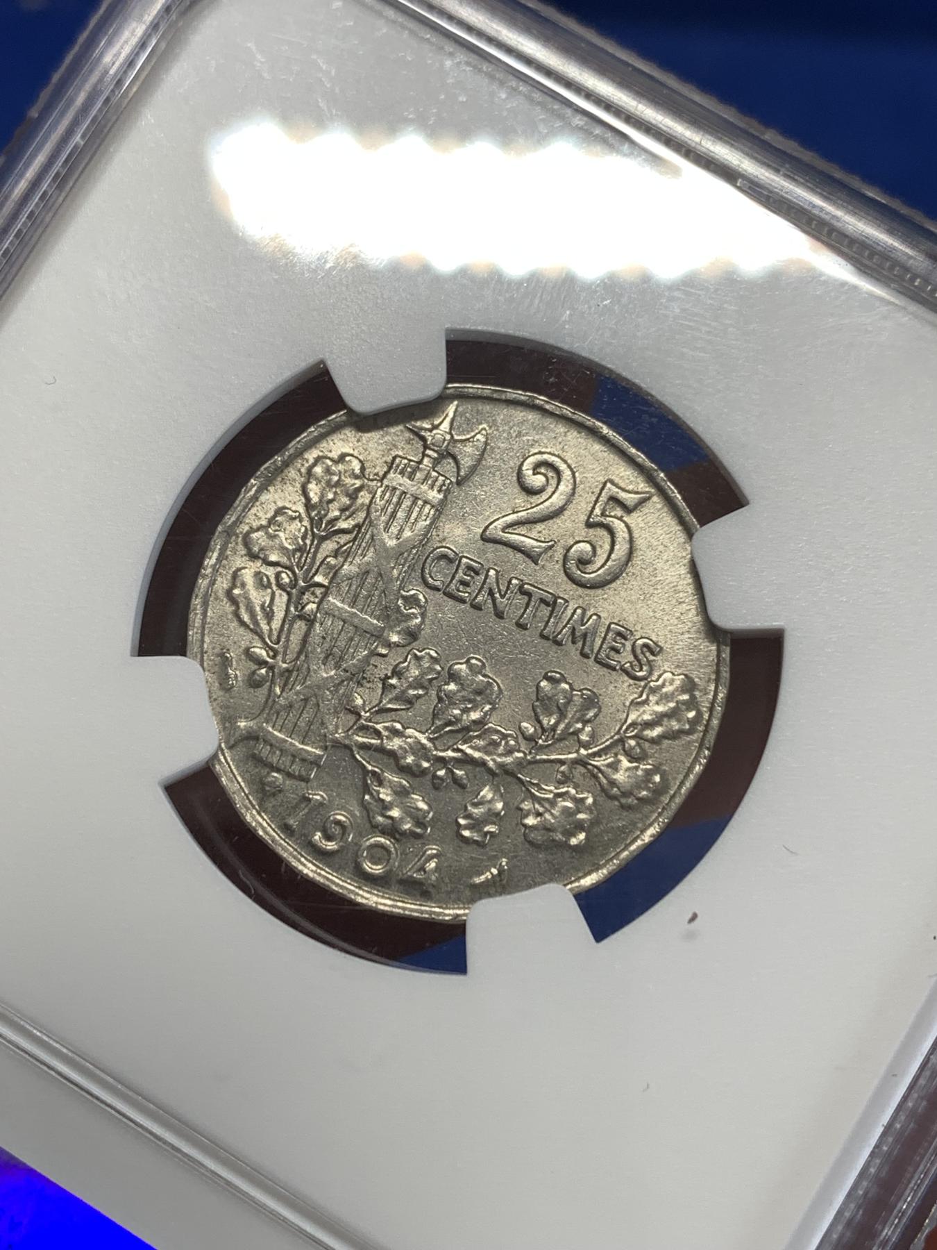《竞宝斋》第268场- 周日，周一  2场连拍 （全场包邮） NGC AU58 法三共1904年25C镍币