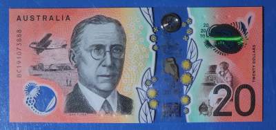 澳大利亚 2019年 20元 塑料钞 豹子号 BC191073888 UNC一张 如图 - 澳大利亚 2019年 20元 塑料钞 豹子号 BC191073888 UNC一张 如图