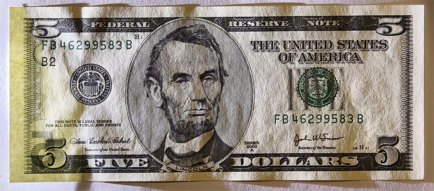 紫瑗钱币——第347期拍卖——纸币场 美国 2003年 B版 A序列 亚伯拉罕.林肯 5美元 大头版 UNC