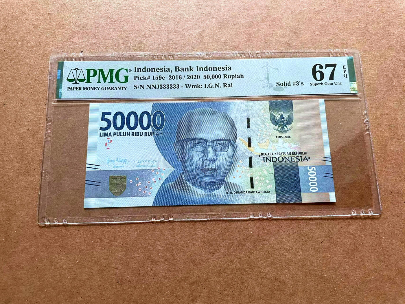 【Blue Auction】✨世界纸币精拍第475期【精】 【全同3】印尼 2016年50000卢比 PMG66EPQ 