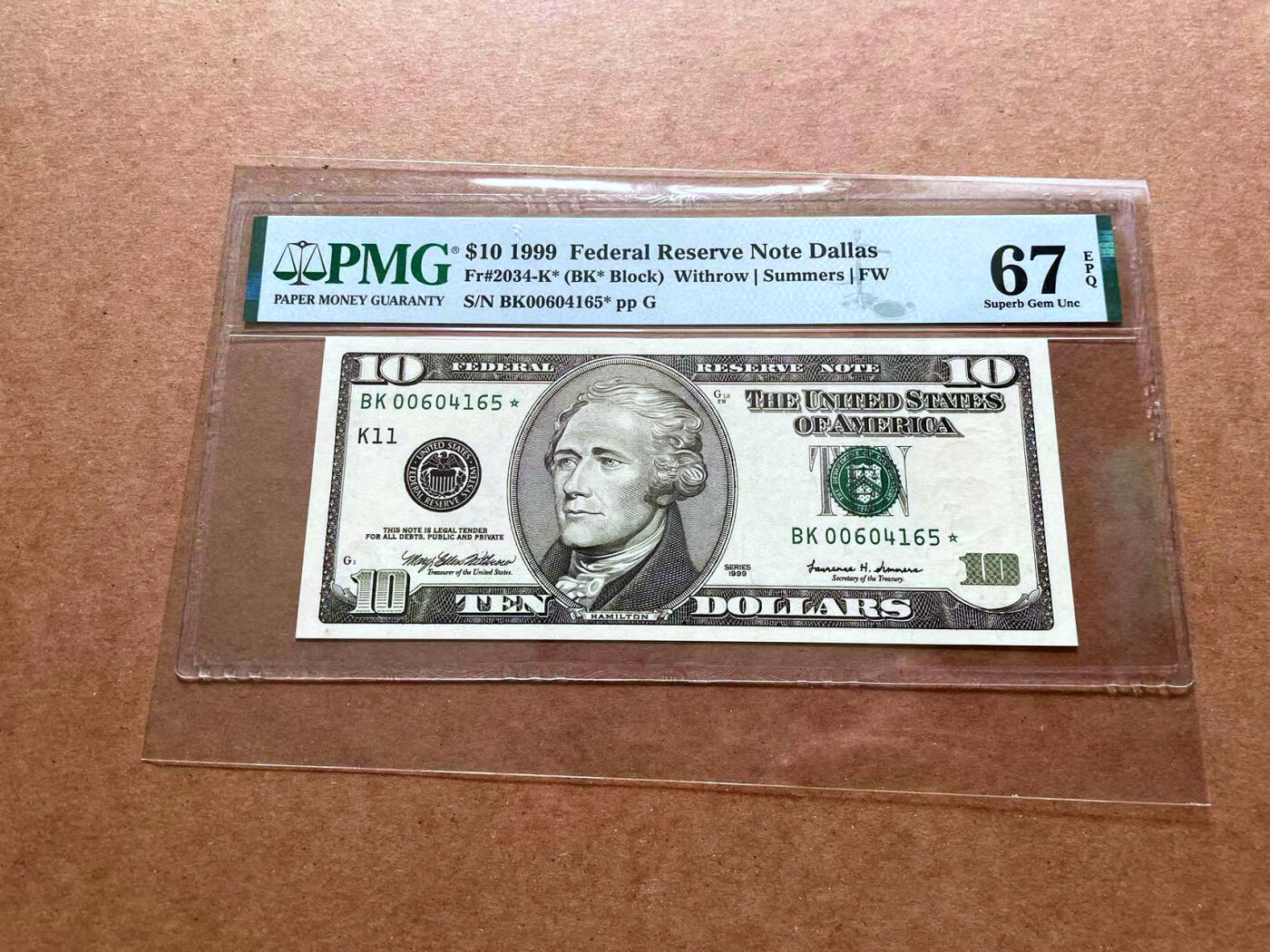 【Blue Auction】✨世界纸币精拍第475期【精】 【补号】美国 1999年10美金 PMG67EPQ 高分 