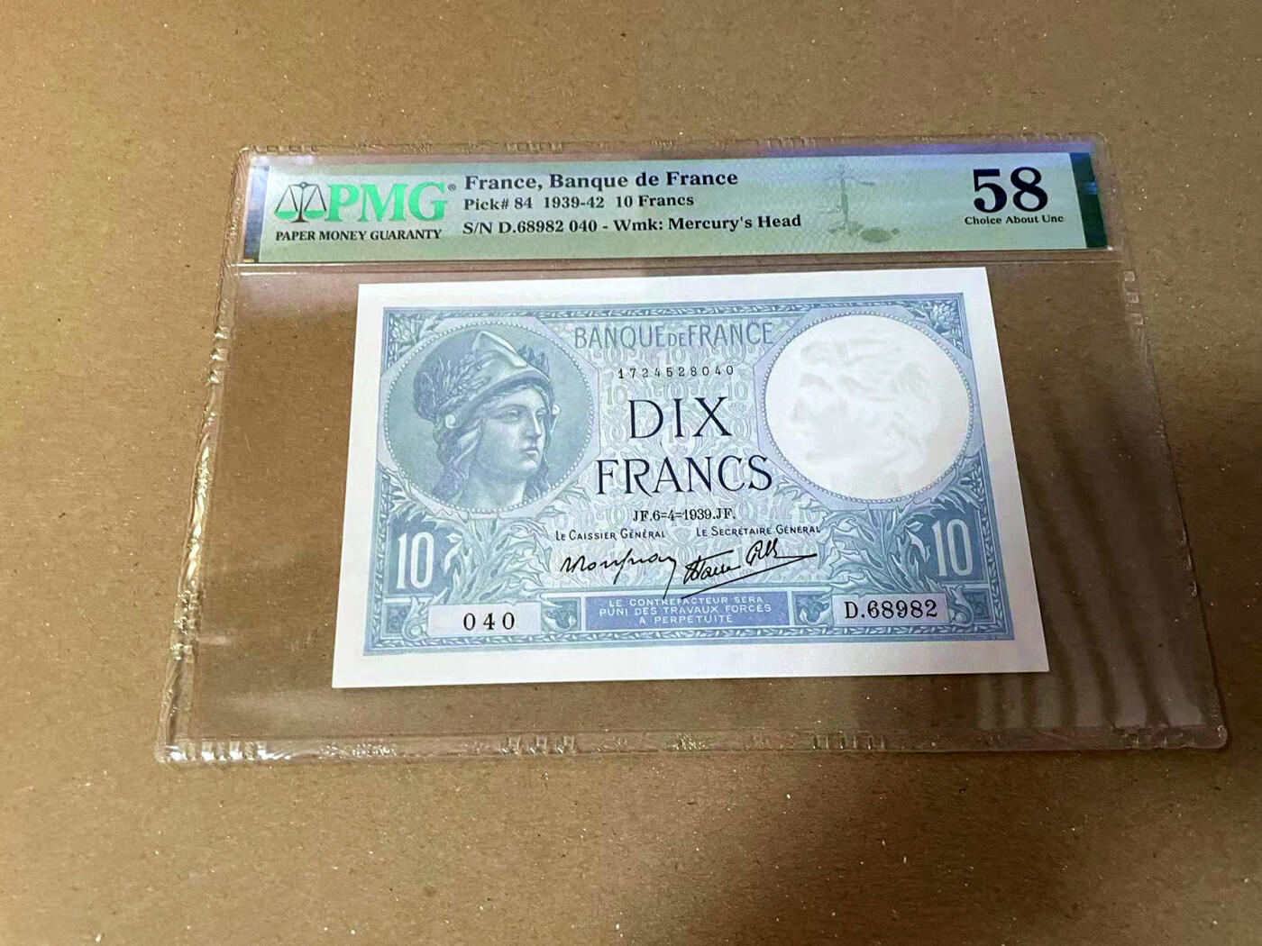 【Blue Auction】✨世界纸币精拍第475期【精】 【040小雷达】法国 1939年10法郎 PMG58