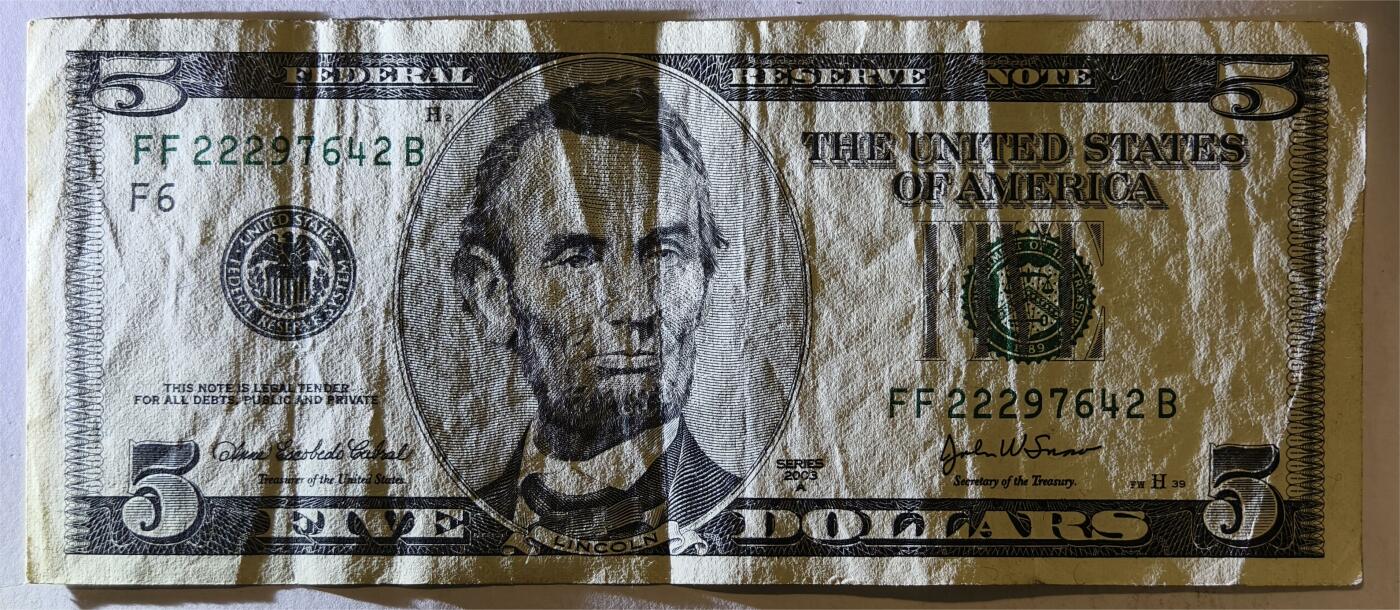 紫瑗钱币——第347期拍卖——纸币场 美国 2003年 F版 A序列 亚伯拉罕.林肯 5美元 大头版 流通品