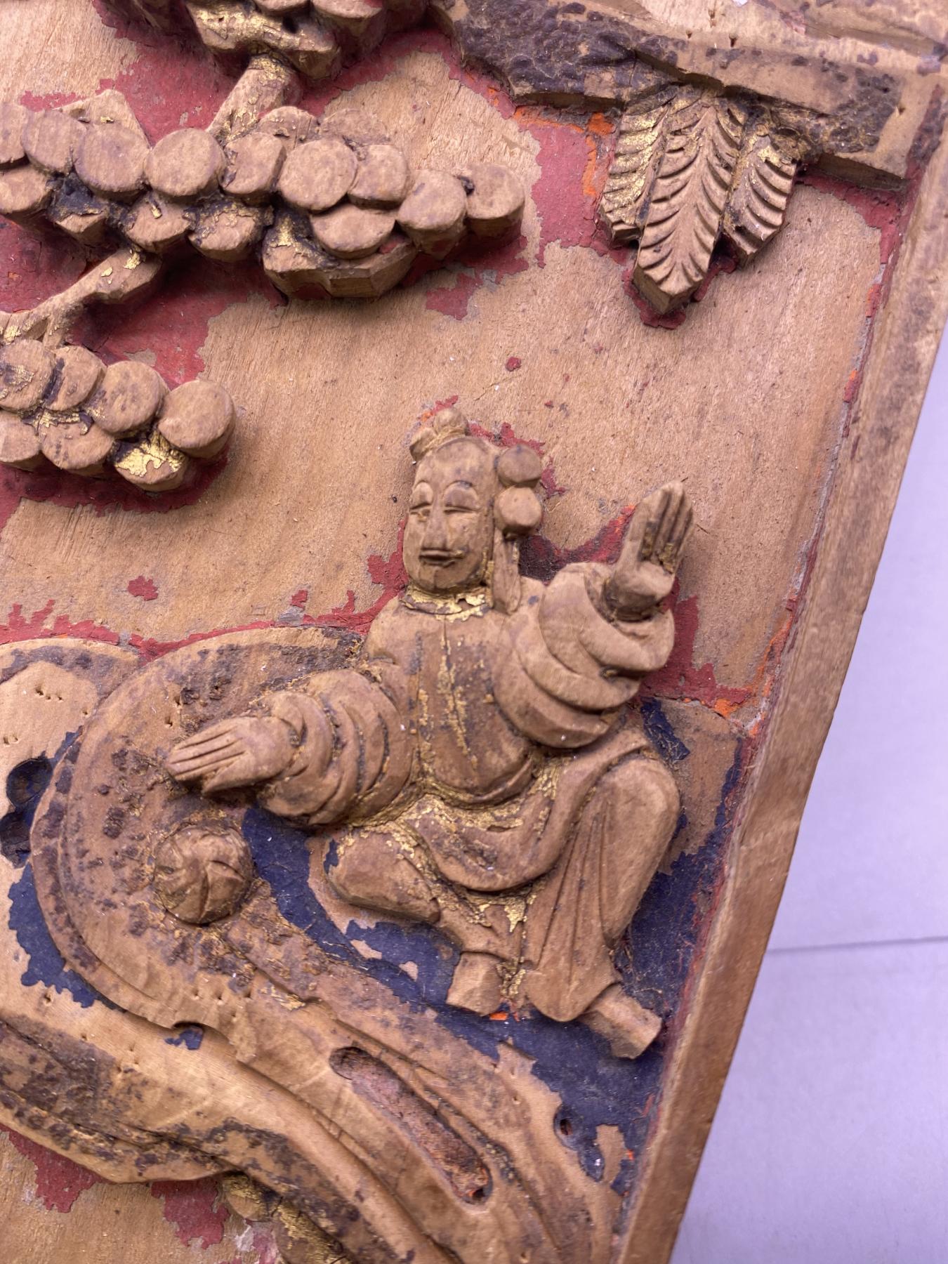 清代木雕三娘教子长花板，尺寸56.5*9厘米，品相如图，650包快递