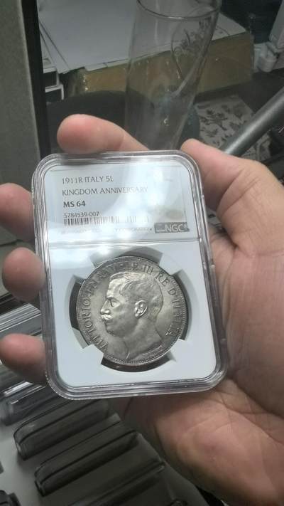 意大利1911年建国50周年纪念5里拉银币 NGC-MS64 - 意大利1911年建国50周年纪念5里拉银币 NGC-MS64