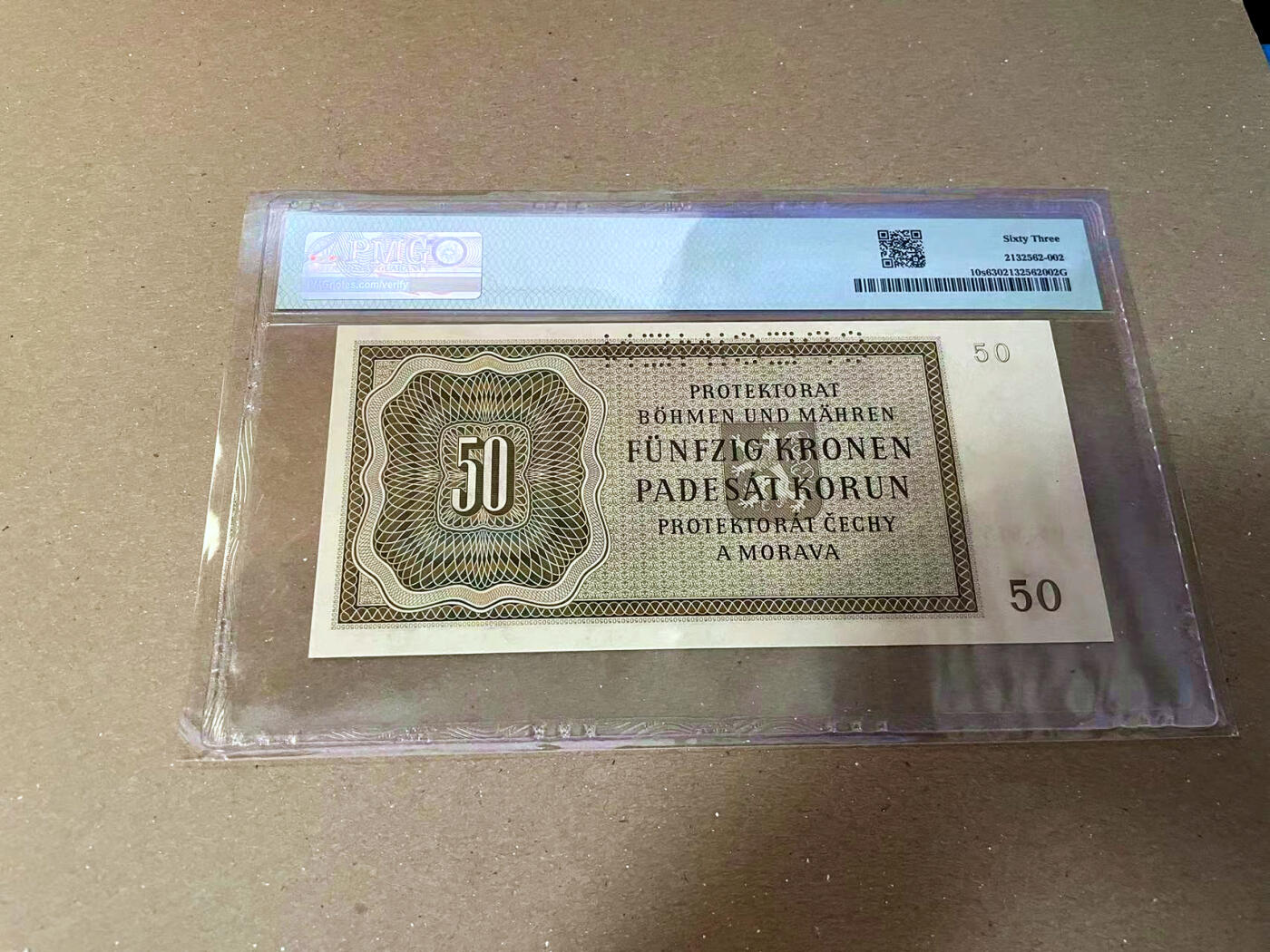 【Blue Auction】✨世界纸币精拍第475期【精】 波西米亚 1944年50克朗 样钞 设计精美 PMG63 