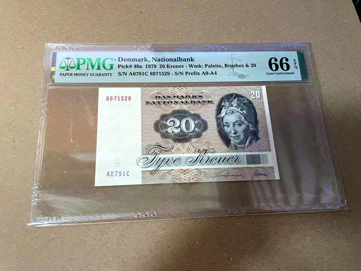 【Blue Auction】✨世界纸币精拍第475期【精】 【a版 A0冠】丹麦 1979年20克朗 PMG66EPQ 