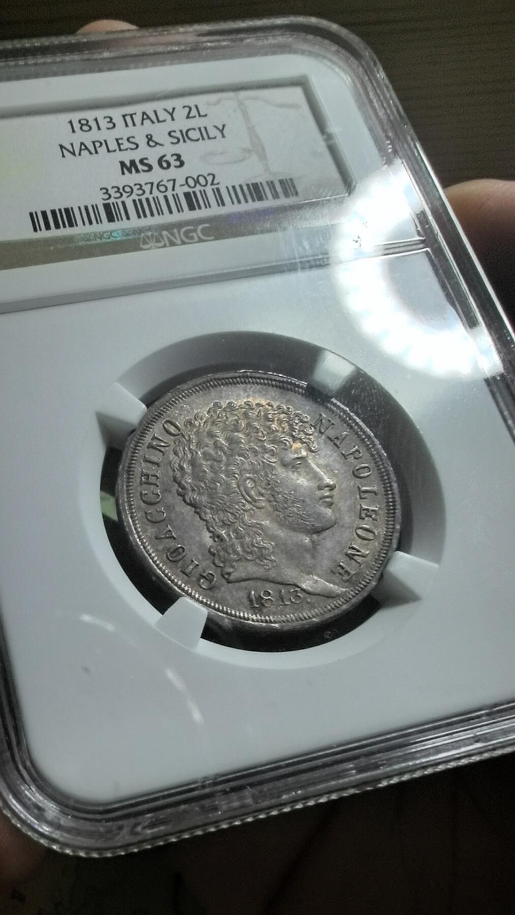 那不勒斯王国1813年缪拉2里拉银币 NGC-MS63