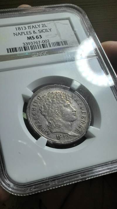 那不勒斯王国1813年缪拉2里拉银币 NGC-MS63 - 那不勒斯王国1813年缪拉2里拉银币 NGC-MS63