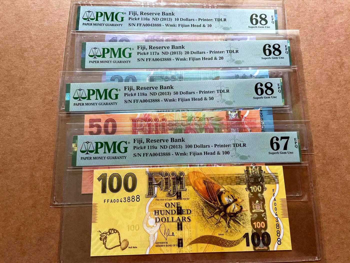 【Blue Auction】✨世界纸币精拍第475期【精】  【一组4张同号 FFA首发冠888豹子号】斐济 2013年10-100元 PMG68EPQ-67EPQ 