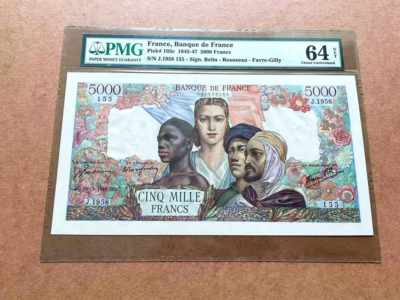 【Blue Auction】✨世界纸币精拍第475期【精】 【无47】法国 1946年5000法郎 大团结 PMG64NET 大票幅 