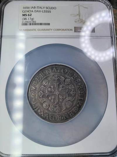 热那亚共和国1656年大Scudo银币 NGC-MS62 - 热那亚共和国1656年大Scudo银币 NGC-MS62