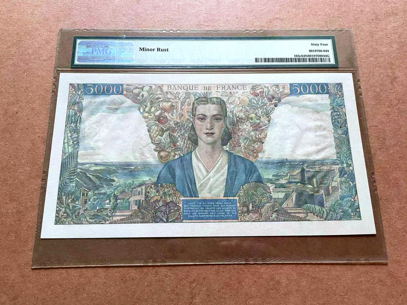 【Blue Auction】✨世界纸币精拍第475期【精】 【无47】法国 1946年5000法郎 大团结 PMG64NET 大票幅 