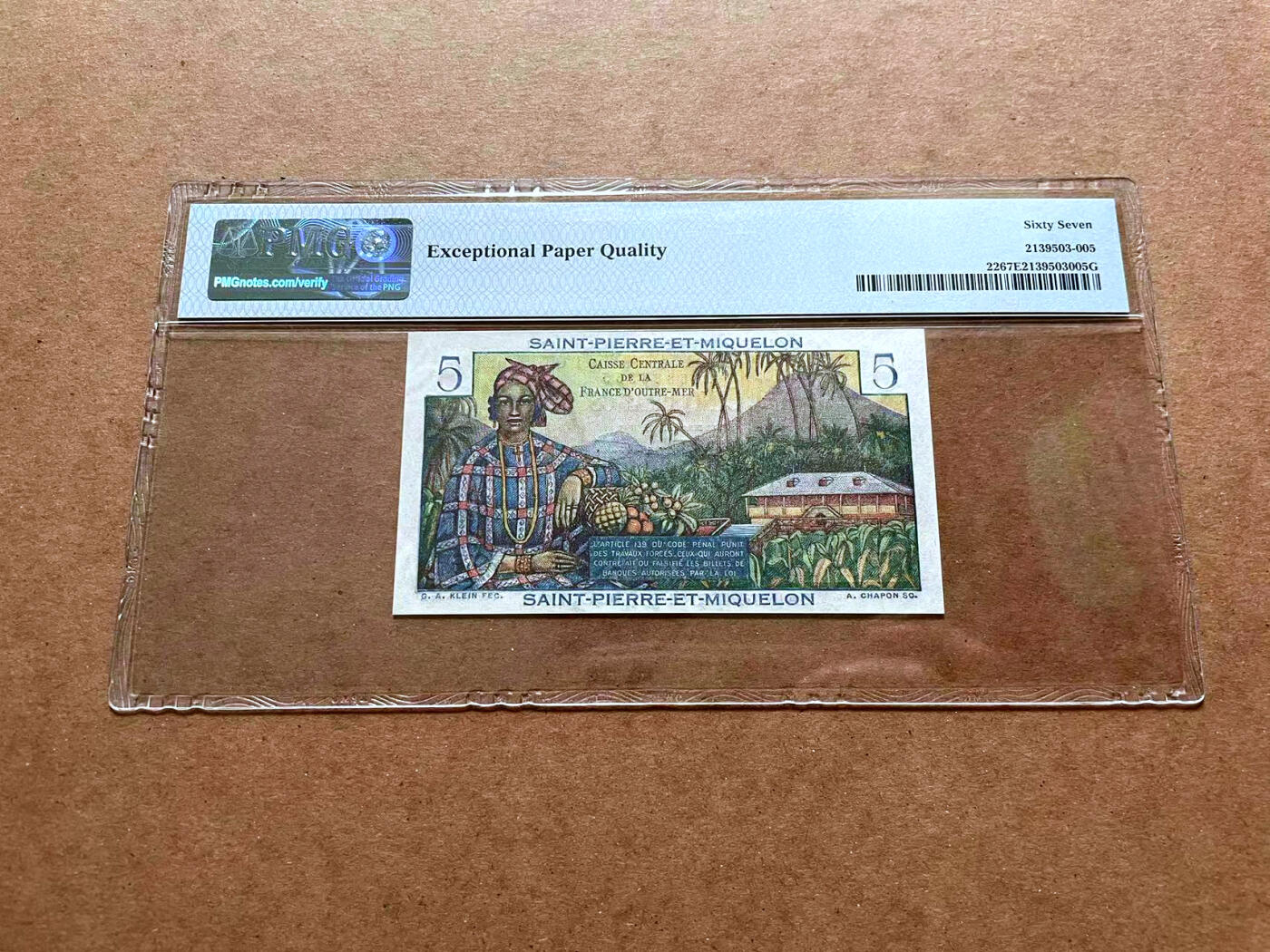 【Blue Auction】✨世界纸币精拍第475期【精】 【无47】圣皮埃尔和密克隆 1950-60年5法郎 PMG67EPQ 高分